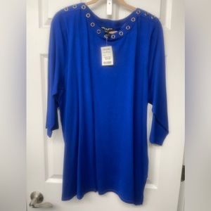 Cable and Gauge 3x cobalt blue 3/4 length sleeve sweater with grommet detail